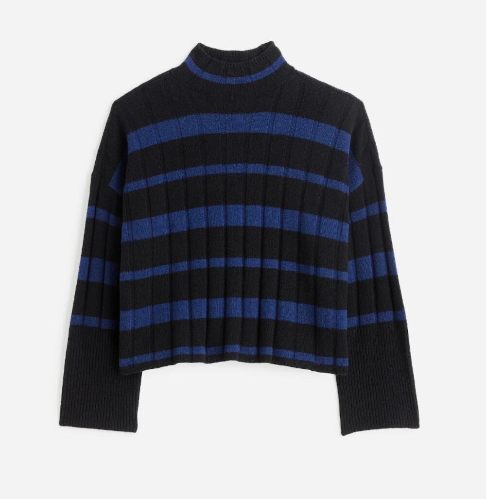 Madewell Ribbed Cashmere-Wool Blend Pullover Sweater Womens XXS Blue Black Knit